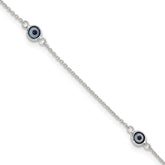 Sterling Silver Glass Evil Eye 3-Station 9 inch Plus 1 inch Extender - Total 10 inch Anklet