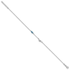 Sterling Silver Rhodium-plated Enamel Eye and Leaf 9 inch Plus 1 inch Extender - Total 10 inch Anklet