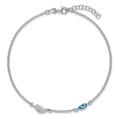 Sterling Silver Rhodium-plated Enamel Eye and Leaf 9 inch Plus 1 inch Extender - Total 10 inch Anklet