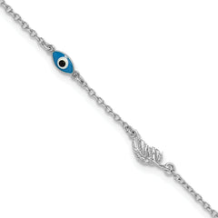 Sterling Silver Rhodium-plated Enamel Eye and Leaf 9 inch Plus 1 inch Extender - Total 10 inch Anklet