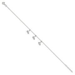 Sterling Silver CZ Dolphin Charms 9 inch Plus 1 inch Extender - Total 10 inch Anklet