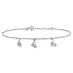 Sterling Silver CZ Dolphin Charms 9 inch Plus 1 inch Extender - Total 10 inch Anklet