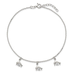 Sterling Silver CZ Dolphin Charms 9 inch Plus 1 inch Extender - Total 10 inch Anklet