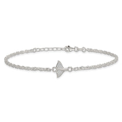 Sterling Silver CZ Whale Tail 9 inch Plus 1 inch Extender - Total 10 inch Anklet
