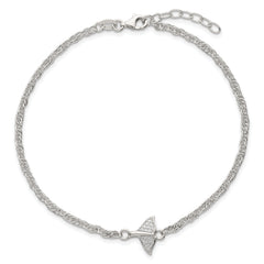 Sterling Silver CZ Whale Tail 9 inch Plus 1 inch Extender - Total 10 inch Anklet