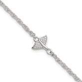 Sterling Silver CZ Whale Tail 9 inch Plus 1 inch Extender - Total 10 inch Anklet