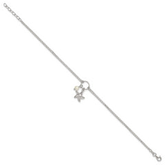 Sterling Silver Freshwater Cultured Pearl/Starfish 2-Strand 9 inch Plus 1 inch Extender - Total 10 inch Anklet