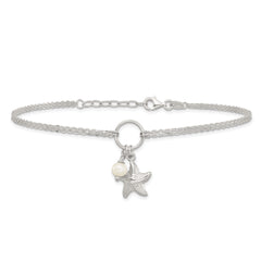 Sterling Silver Freshwater Cultured Pearl/Starfish 2-Strand 9 inch Plus 1 inch Extender - Total 10 inch Anklet