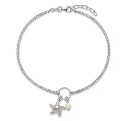 Sterling Silver Freshwater Cultured Pearl/Starfish 2-Strand 9 inch Plus 1 inch Extender - Total 10 inch Anklet
