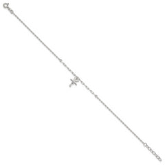 Sterling Silver CZ Palm Tree 9 inch Plus 1 inch Extender - Total 10 inch Anklet
