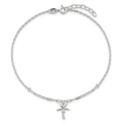 Sterling Silver CZ Palm Tree 9 inch Plus 1 inch Extender - Total 10 inch Anklet