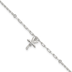 Sterling Silver CZ Palm Tree 9 inch Plus 1 inch Extender - Total 10 inch Anklet