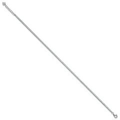 Sterling Silver Rhodium-plated 2mm CZ 9 inch Plus 0.75 inch Extender  - Total 9.75inch Anklet