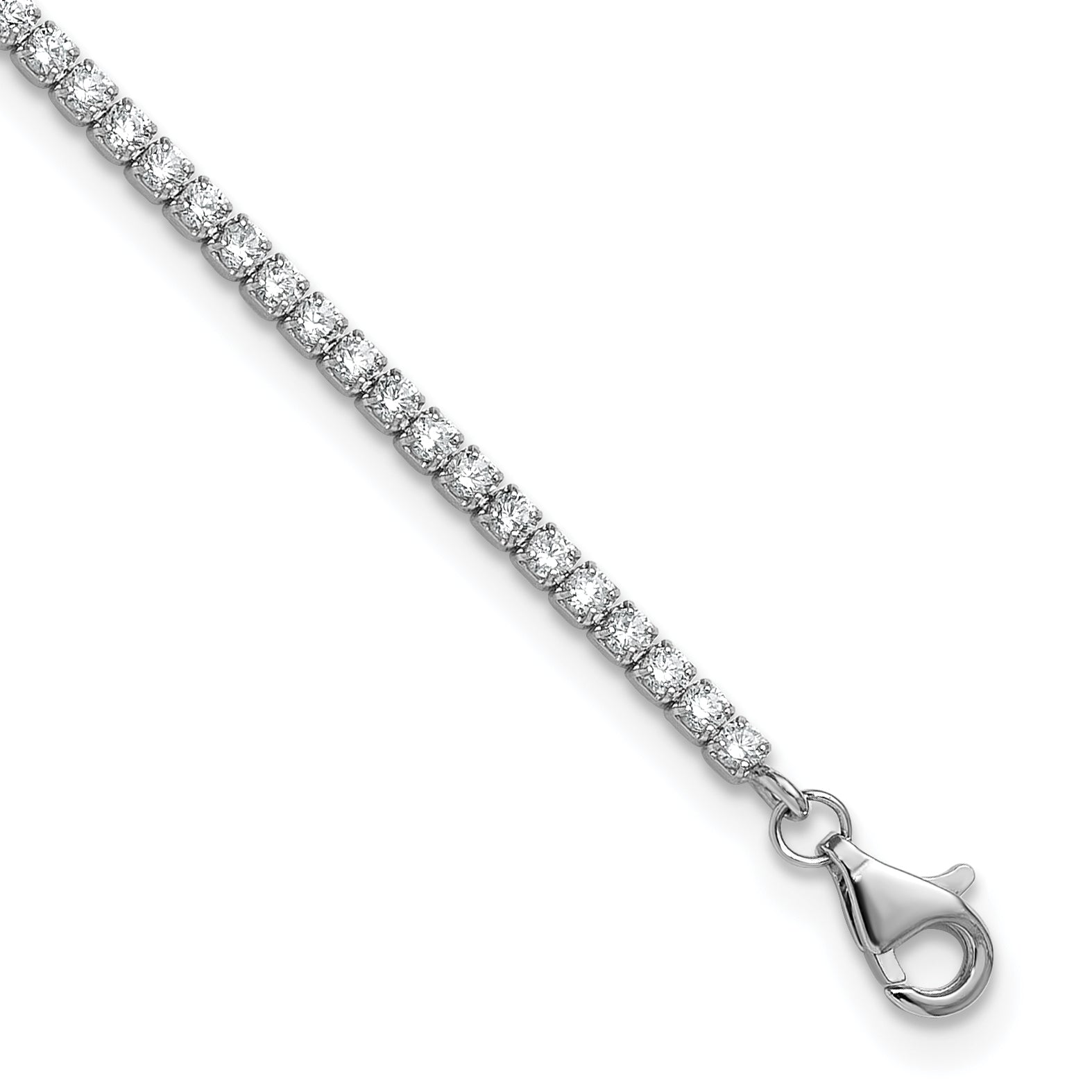 Sterling Silver Rhodium-plated 2mm CZ 9 inch Plus 0.75 inch Extender  - Total 9.75inch Anklet