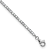 Sterling Silver Rhodium-plated 2mm CZ 9 inch Plus 0.75 inch Extender  - Total 9.75inch Anklet