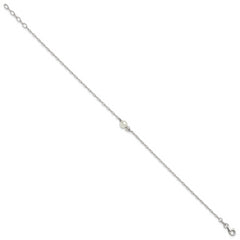 Sterling Silver Bead and Glass Pearl 9 inch Plus 1 inch Extender - Total 10 inch Anklet