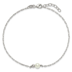 Sterling Silver Bead and Glass Pearl 9 inch Plus 1 inch Extender - Total 10 inch Anklet