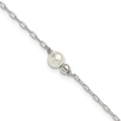 Sterling Silver Bead and Glass Pearl 9 inch Plus 1 inch Extender - Total 10 inch Anklet