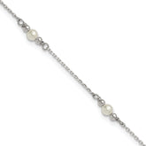 Sterling Silver Beaded and Acrylic Pearl 9 inch Plus 1 inch Extender - Total 10 inch Anklet
