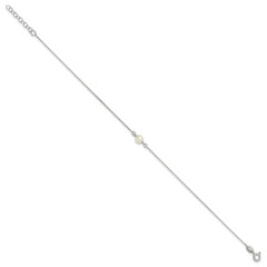 Sterling Silver Freshwater Cultured Pearl 9 inch Plus 1 inch Extender - Total 10 inch Anklet