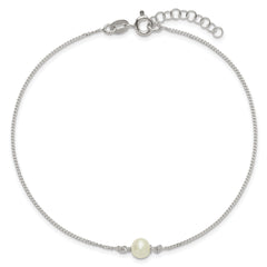 Sterling Silver Freshwater Cultured Pearl 9 inch Plus 1 inch Extender - Total 10 inch Anklet
