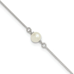Sterling Silver Freshwater Cultured Pearl 9 inch Plus 1 inch Extender - Total 10 inch Anklet