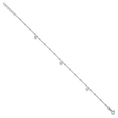 Sterling Silver Beaded CZ 9 inch Plus 1 inch Extender - Total 10 inch Anklet