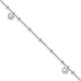 Sterling Silver Beaded CZ 9 inch Plus 1 inch Extender - Total 10 inch Anklet