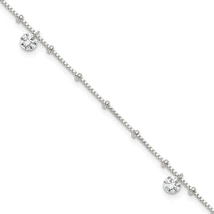 Sterling Silver Beaded CZ 9 inch Plus 1 inch Extender - Total 10 inch Anklet