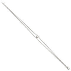 Sterling Silver 2-Strand Bead 9 inch Plus 1 inch Extender - Total 10 inch Anklet