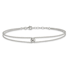 Sterling Silver 2-Strand Bead 9 inch Plus 1 inch Extender - Total 10 inch Anklet