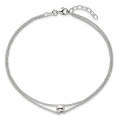Sterling Silver 2-Strand Bead 9 inch Plus 1 inch Extender - Total 10 inch Anklet