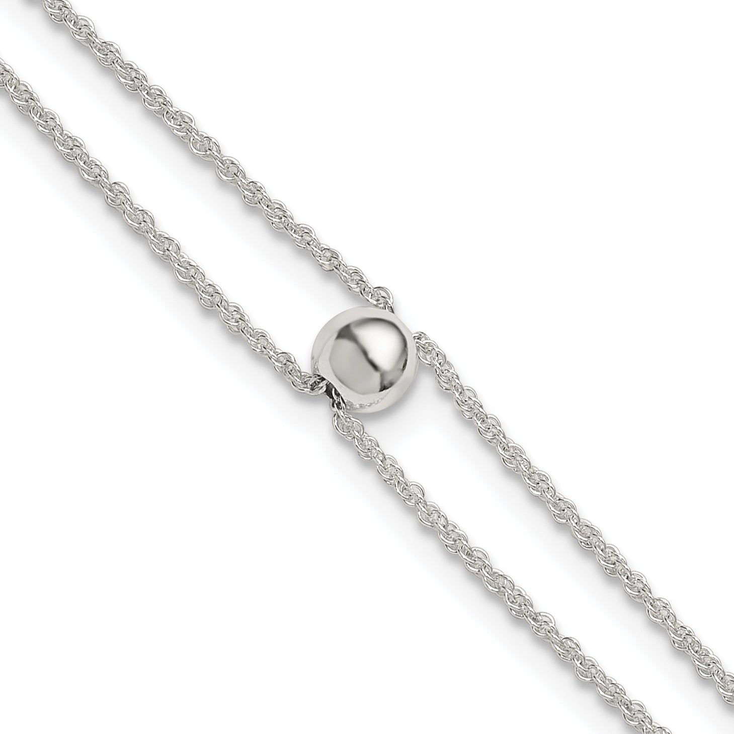 Sterling Silver 2-Strand Bead 9 inch Plus 1 inch Extender - Total 10 inch Anklet