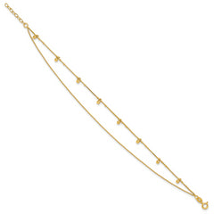 Sterling Silver Gold-tone Beaded 2-Strand 9 inch Plus 1 inch Extender - Total 10 inch Anklet
