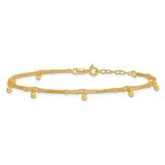 Sterling Silver Gold-tone Beaded 2-Strand 9 inch Plus 1 inch Extender - Total 10 inch Anklet