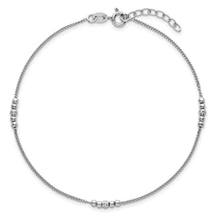Sterling Silver Rhodium-plated Beaded 9 inch Plus 1 inch Extender - Total 10 inch Anklet