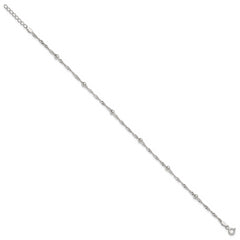 Sterling Silver Beaded 6-Station 9 inch Plus 1 inch Extender - Total 10 inch Anklet
