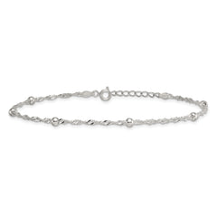 Sterling Silver Beaded 6-Station 9 inch Plus 1 inch Extender - Total 10 inch Anklet