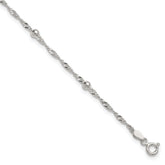 Sterling Silver Beaded 6-Station 9 inch Plus 1 inch Extender - Total 10 inch Anklet