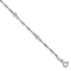 Sterling Silver Beaded 6-Station 9 inch Plus 1 inch Extender - Total 10 inch Anklet