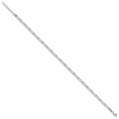Sterling Silver Rhodium-plated Beaded 2-Strand 9 inch Plus 1 inch Extender - Total 10 inch Anklet