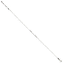 Sterling Silver Beaded and Bar 9 inch Plus 1 inch Extender - Total 10 inch Anklet