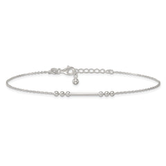 Sterling Silver Beaded and Bar 9 inch Plus 1 inch Extender - Total 10 inch Anklet