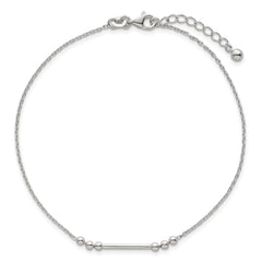 Sterling Silver Beaded and Bar 9 inch Plus 1 inch Extender - Total 10 inch Anklet