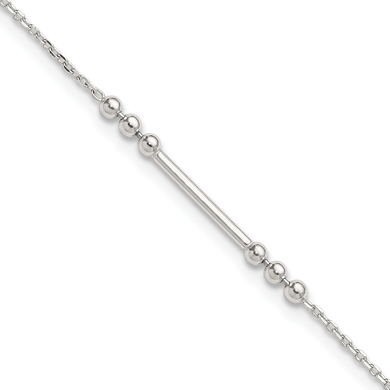 Sterling Silver Beaded and Bar 9 inch Plus 1 inch Extender - Total 10 inch Anklet