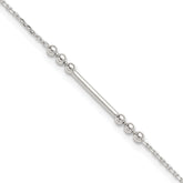 Sterling Silver Beaded and Bar 9 inch Plus 1 inch Extender - Total 10 inch Anklet