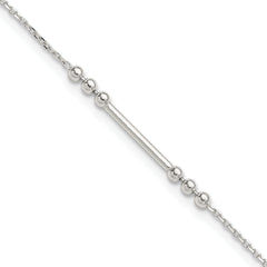 Sterling Silver Beaded and Bar 9 inch Plus 1 inch Extender - Total 10 inch Anklet