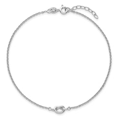 Sterling Silver Rhodium-plated Knot 9 inch Plus 1 inch Extender - Total 10 inch Anklet