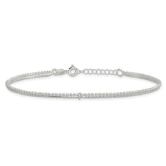 Sterling Silver Beaded 2 Strand 9 inch Plus 1 inch Extender - Total 10 inch Anklet