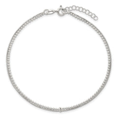 Sterling Silver Beaded 2 Strand 9 inch Plus 1 inch Extender - Total 10 inch Anklet